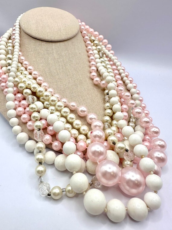Vintage Beaded Necklace Lot Pink Faux Pearls