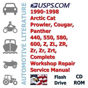 1990-1998 Arctic Cat Prowler Cougar Panther 440 550 580 600 Z ZL ZR Zr Zr Zrt Factory Complete Workshop Repair Service Shop Manual