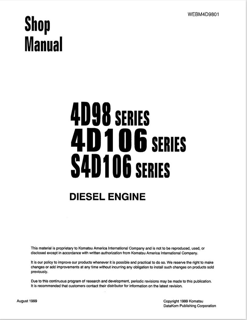 Komatsu Diesel Engine 4D98, 4D106, S4D106 Series Repair Manual