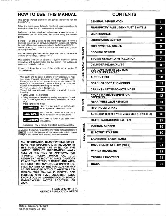 HONDA CB1000R サービスマニュアル 2011-2016 Honda CB1000R Motorcycle Service Manual