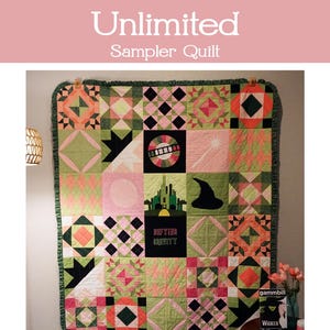 Obegränsat - Sampler Quilt | Wicked Good Witch Rosa och Grönt Vänskapsquilt