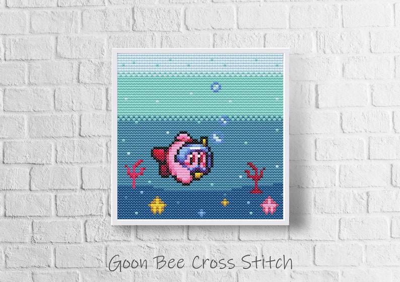 Underwater Kirby Swimming Kirby Cross Stitch Pattern PDF Etsy