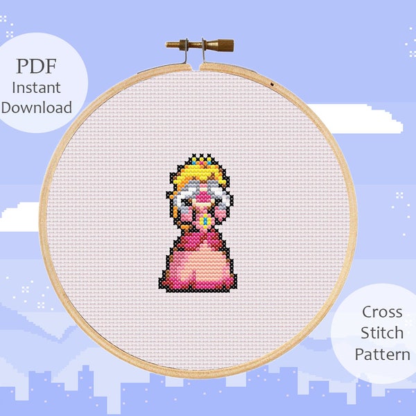 Crying Peach - Princess Peach Cross Stitch Pattern - PDF Instant Download - Cute Sassy Bratty Emo Cross Stitch Pattern