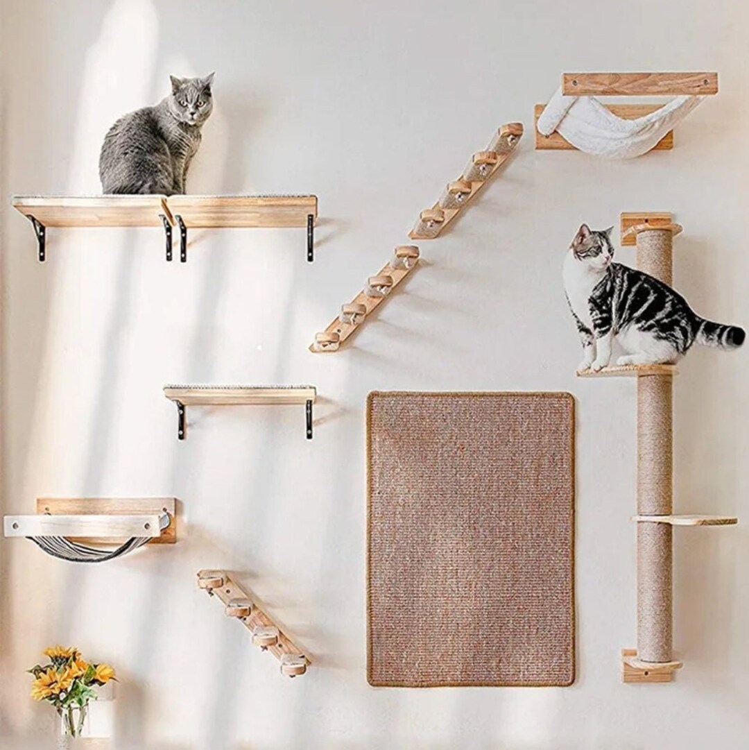Wooden Cat Shelves Wall Mounted Cat Steps Perches Ladder Bed Etsy