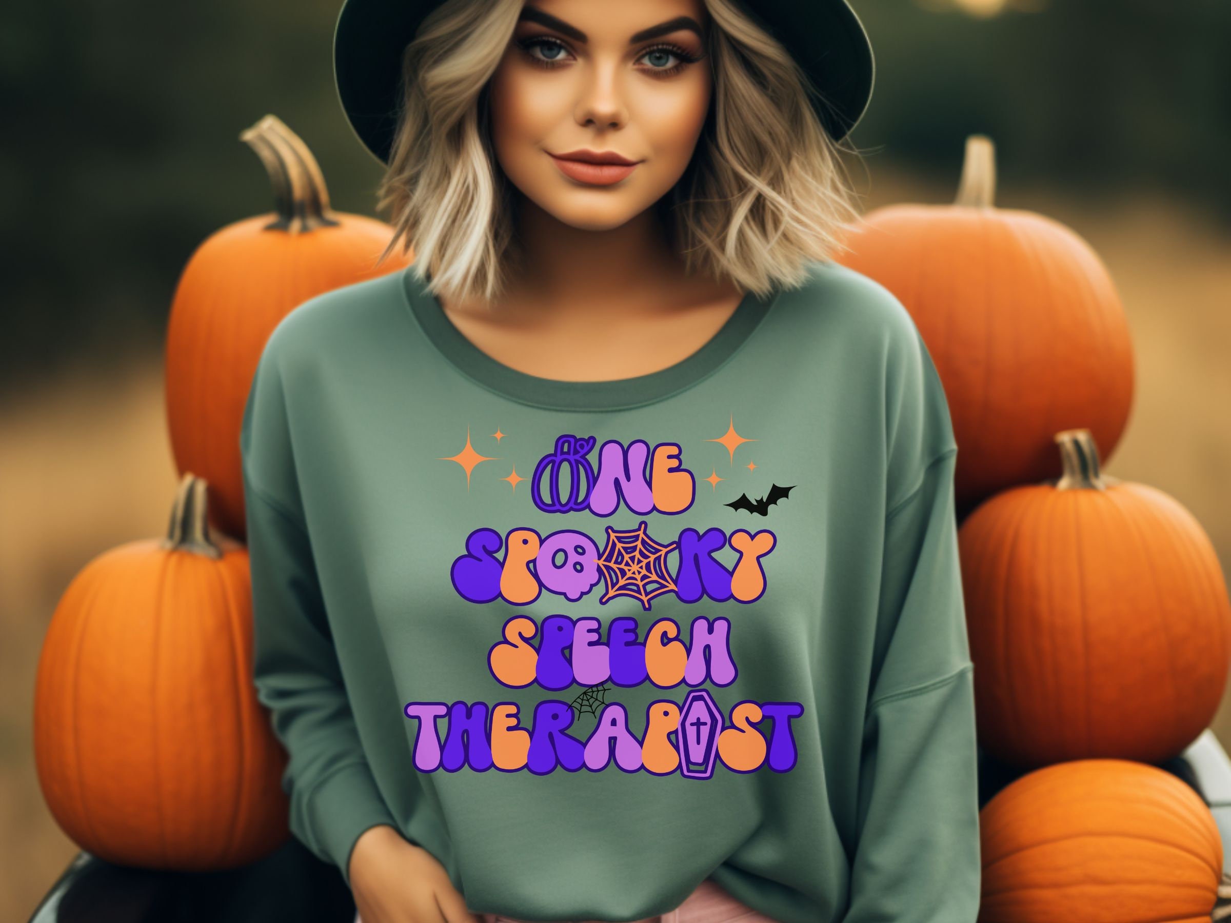 Discover Spooky Speech Therapist Crewneck Sweatshirt, Funny Halloween Shirt for Spooky Season, Gift for Speech Pathologist, Funny Gift for SLP/ ST