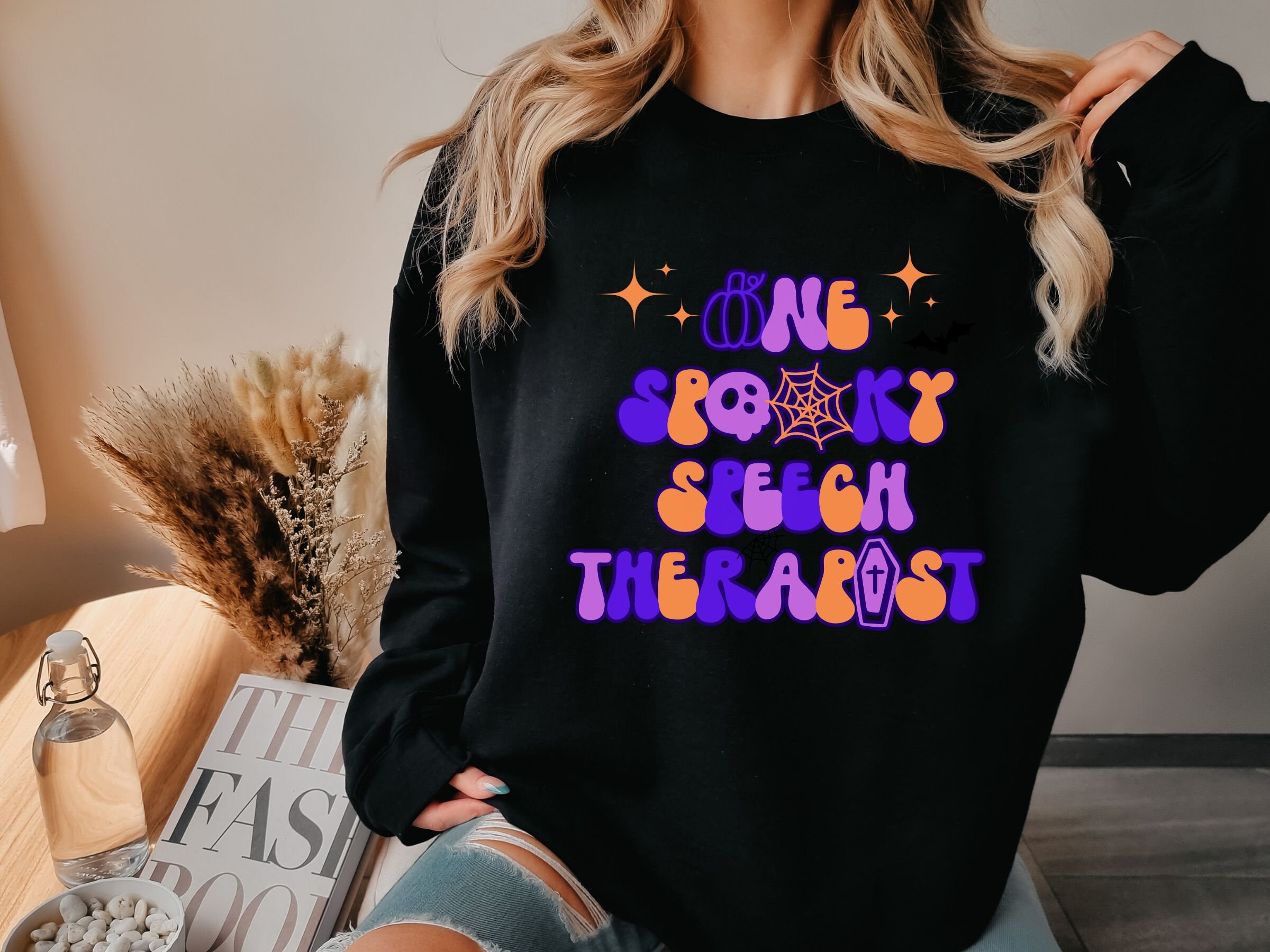 Discover Spooky Speech Therapist Crewneck Sweatshirt, Funny Halloween Shirt for Spooky Season, Gift for Speech Pathologist, Funny Gift for SLP/ ST