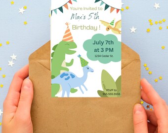 Adorable Dinosaur Birthday Party Invitation Template, Instant Download, Editable, Digital or Printable, Simple to use!