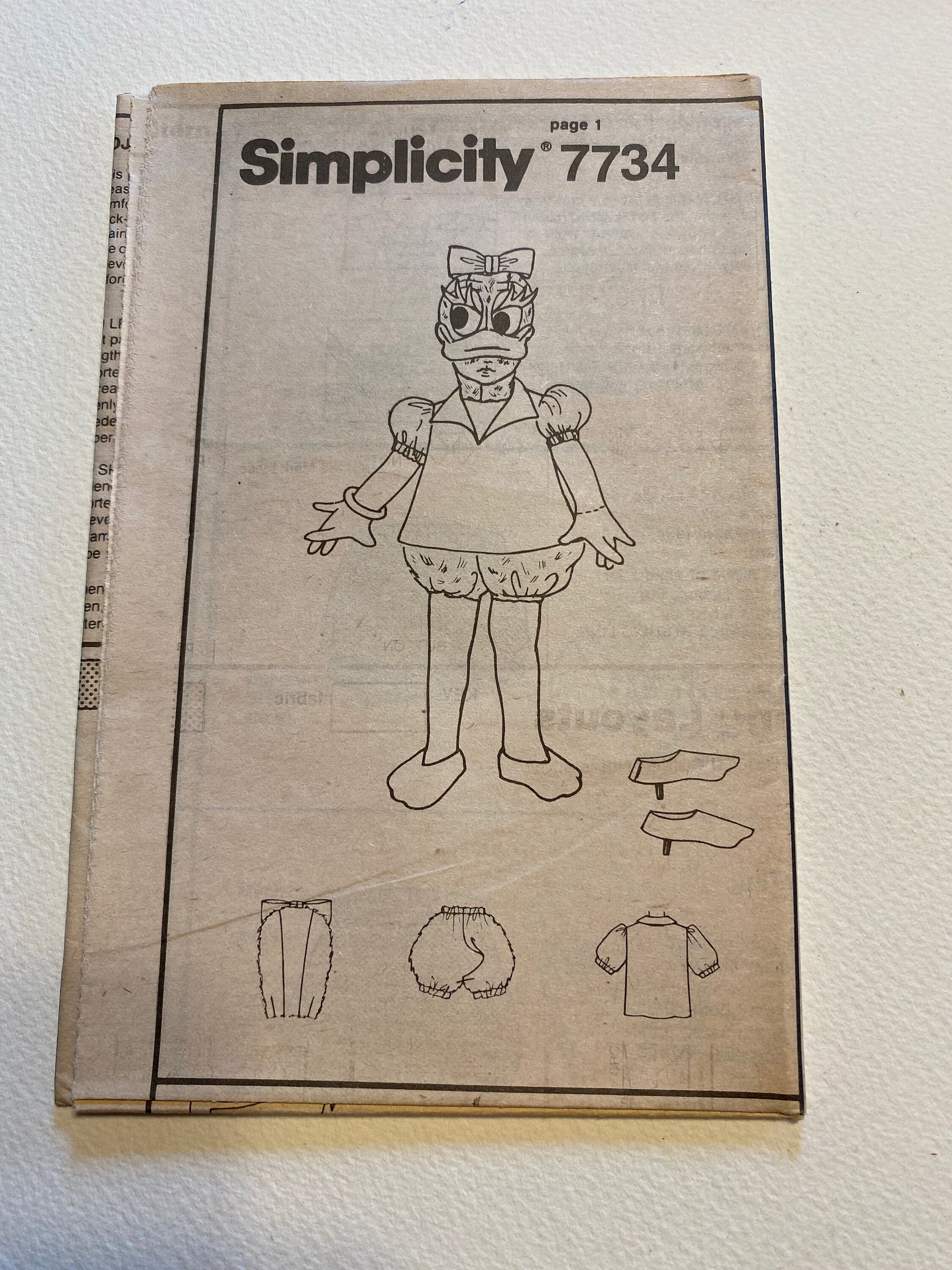 Pattern Daisy Duck Daisy Duck Costume 1986 Sewing Pattern Simplicity 7734 Adult - Etsy