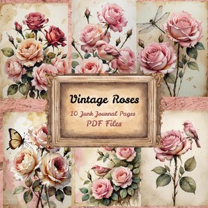 Vintage Roses Junk Journal Printable 10 Shabby Vintage Pages Instant Download Scrapbooking Printable Old Roses Digital Paper