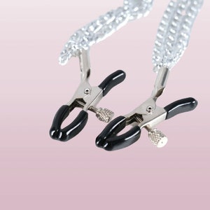 Nipple Clamps With Triple Silver/Purple Chain Nipple Clamps