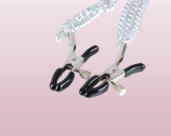 Nipple Clamps With Triple Silver/Purple Chain Nipple Clamps