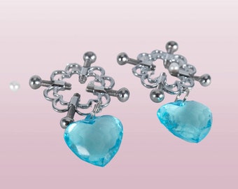 A Pair of Adjustable Non-Piercing Nipple Rings With Diamond Pendant For Women's Gift