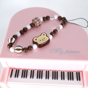 Cartoon Bear Phone Charm Beaded Phone Strap Cute Beaded Phone Chain Phone Wristlet String Birthday Gift for Girls
