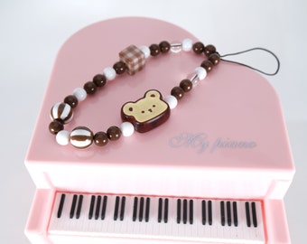 Cartoon Bear Phone Charm Beaded Phone Strap Cute Beaded Phone Chain Phone Wristlet String Birthday Gift for Girls