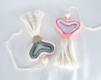 Macrame Heart Car Diffuser Beads Car Charm Rainbow Car Charm Macrame Rainbow Car Accessories Rearview Mirror Car Hanger Boho Car Christmas