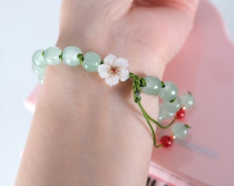 Flower Green Crystal Beads Bracelet Adjustable Bracelet Dainty Amethyst Green Crystal Bracelet for Women Gemstone Bracelets Gifts for Her