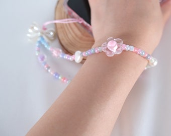 White Butterfly Phone Charm Beaded Phone Strap Cute Colorful  Beaded Phone Chain Phone Wristlet String Birthday Gift for Girls