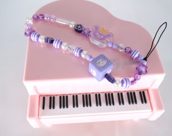 Purple Bear Cartoon Phone Charm Beaded Phone Strap Cute Beaded Phone Chain Phone Wristlet String Birthday Gift for Girls