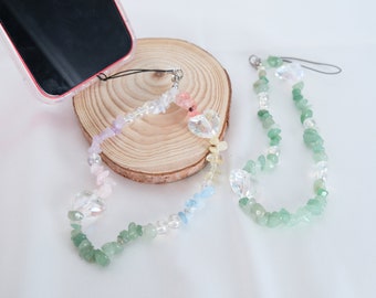 Colorful Gemstone Phone Strap Phone Charm Phone Strap Green Crystal Beads Phone Chain Phone Wristlet String Birthday Gift for Girls