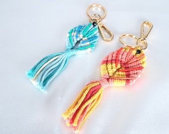Macrame Fish Keychain Bag Charm Keyring Holder Wallet Purse Pendant Decorations Gifts For her Multiple Colors