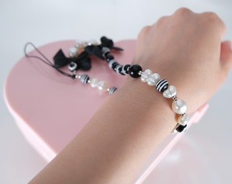 Black Butterfly Phone Charm Beaded Phone Strap Cute Beaded Phone Chain Phone Wristlet String Birthday Gift for Girls