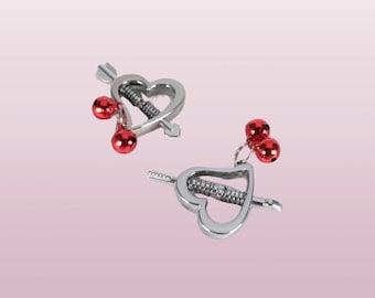 Non-Piercing Heart-Shaped Nipples Clamp With Red Bell Nipple Clamps For Women