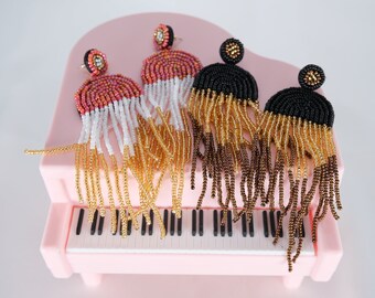 Handmade Tassel Beads Boho Drop Earrings. Seed Bead Fringe Earrings. Dainty Tassel Earrings. Handwoven Earring. Beaded Tassel Earrings.