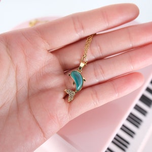 Dolphin Pendant Necklace Dolphin Charm Dolphin Lover Gift Dainty Necklace Blue Opal Dolphin Pendant Ocean Fish Necklace