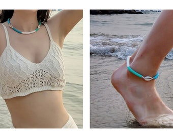 Shell And Polymer Clay Choker Necklace Anklet Set. Shell Anklet.Natural Shell Ankle. Bohemian Handmade Jewelry.