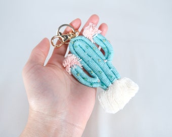 Macrame Cactus Tassel Keychain Bag Charm Keyring Holder Wallet Purse Pendant Decorations Gifts For Her