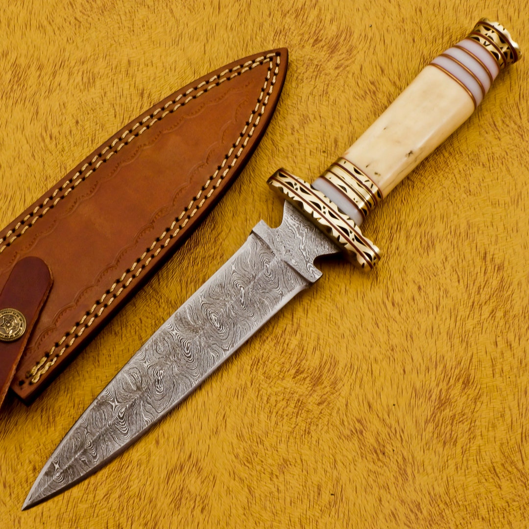 Damascus Bowie Fixed Blade Knife Damascus Hunting Knife Etsy