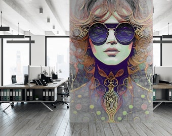 Fine Art Mural "She 41" 2023 by Digital Art Pioneer Steve Sherrell Custom Formatted; Vinyl HD - Boho, Girl, Sunglasses, Sexy