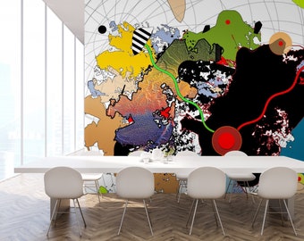Fine Art Mural "Improvisation with Land Masses" by Digital Art Pioneer Steve Sherrell Custom Formatted; Vinyl HD - Map, Topography, Fun