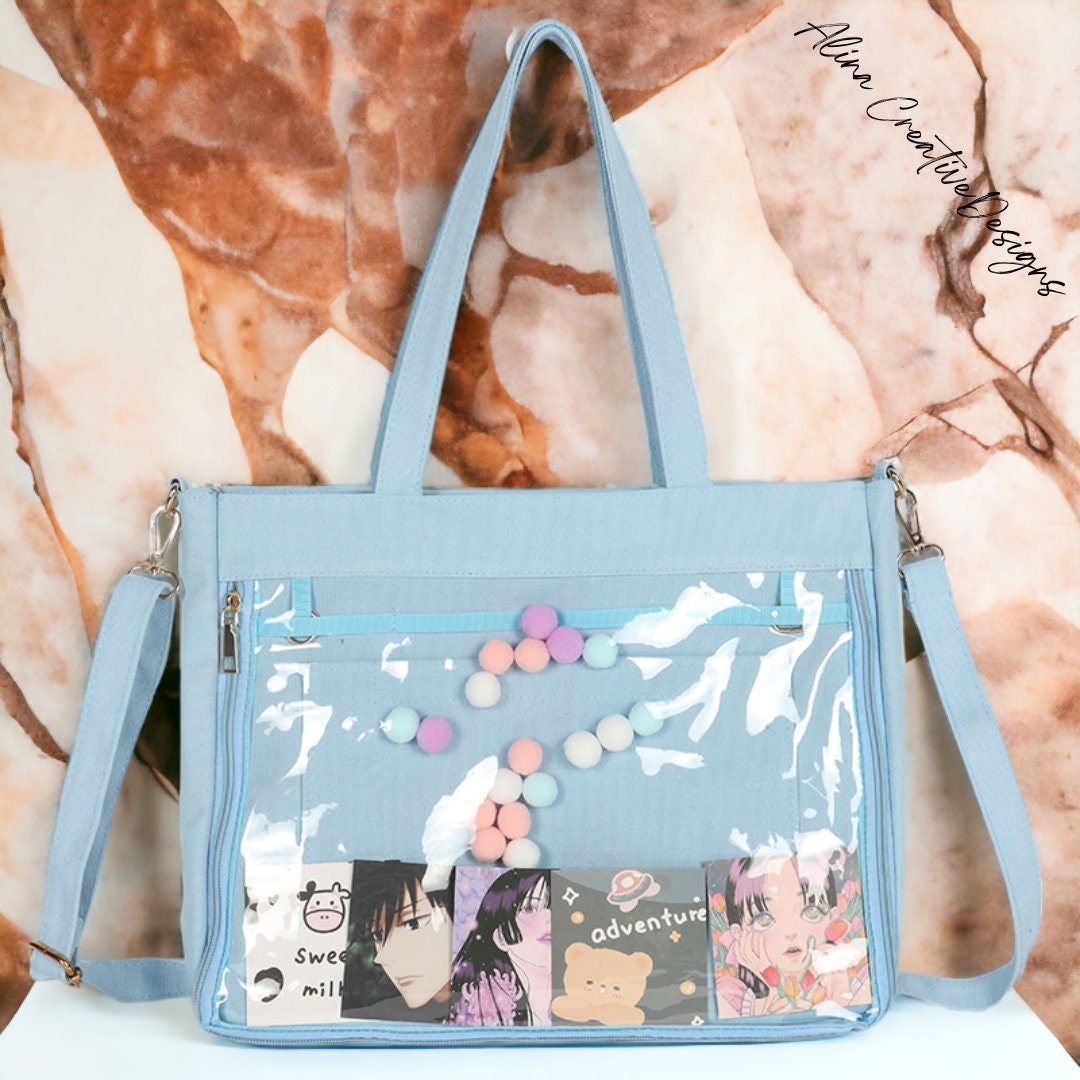 Original Cute Gyaru Chain Denim Transparent Shoulder Bag Itabag