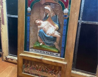 Last Rights Box Viaticum Oak Wooden Shadow Box Religious IHS Antique Catholic Holy Name ...