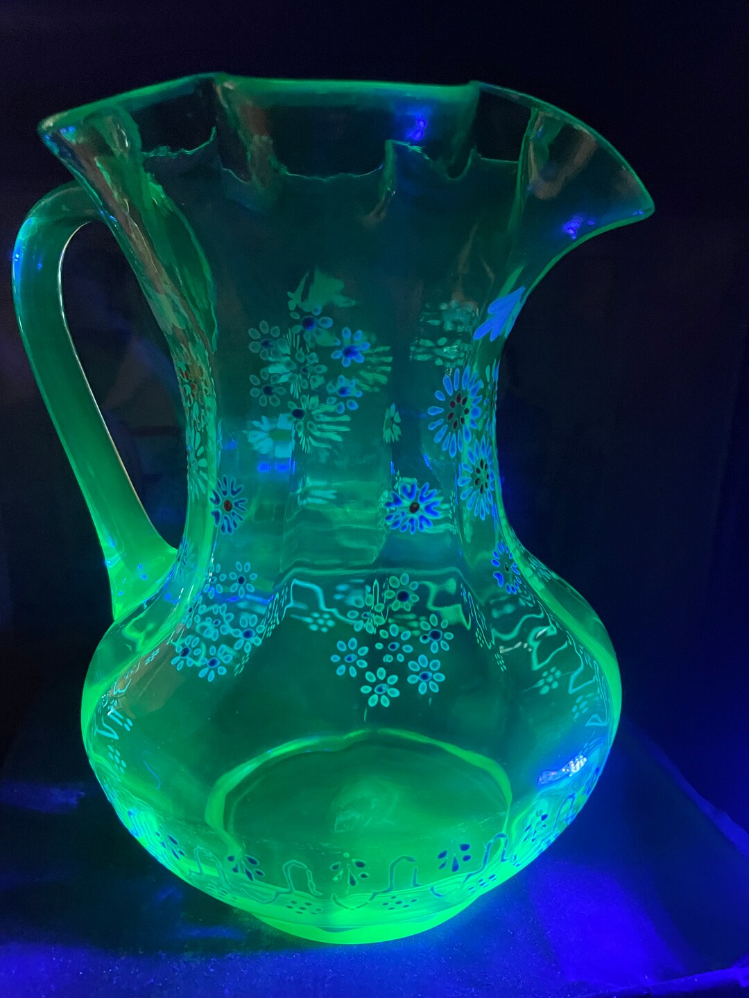 Victorian Hand Painted Uranium Glass Jug Etsy