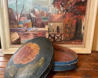 19th century hand painted wooden cake box