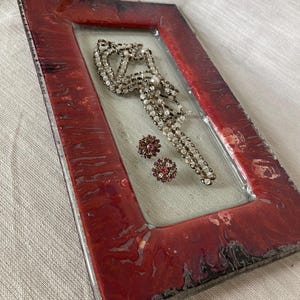 Vintage Red Art Glass Catchall Tray Handmade Fused Glass Jewelry Dish Rectangular Decorative Vanity Tray