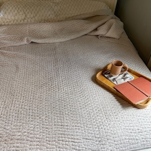 Pottery Barn Neutral Textured Quilt Full Queen Kantha Stitch Linen Look Bedding 103x88