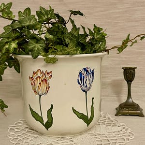 Vintage Tiffany & Co Tulips Cachepot Planter, Tiffany Tulip Ceramic Jardiniere, Floral Cache Pot, Cottage Garden Planter