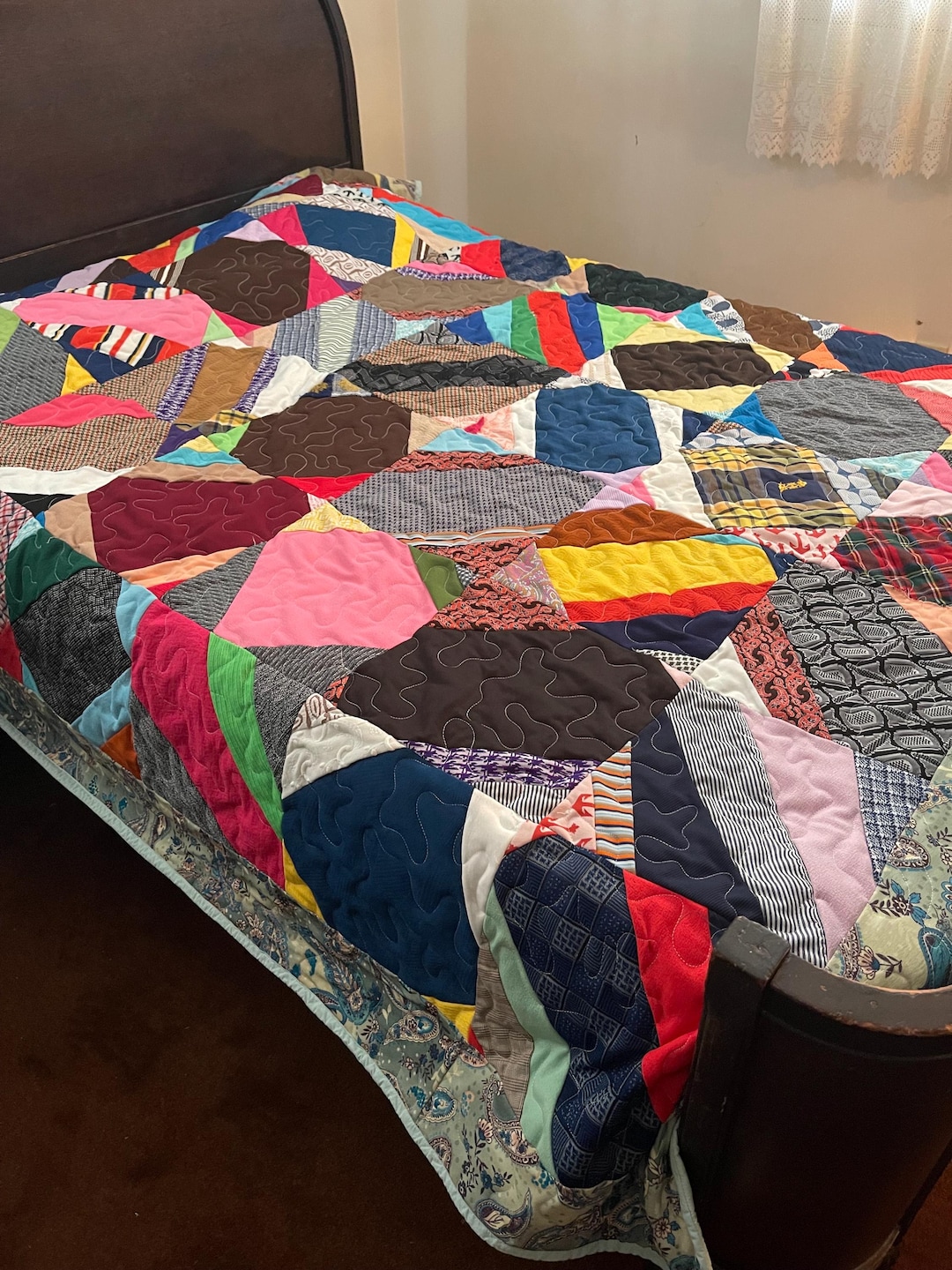 Handmade Scrap Quilt Twin Size: Colorful Crazy Patchwork Bedding 73x96 ...