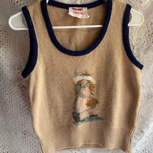 Vintage Foxfire Sweater Vest Holly Hobbie Inspired Knit Tank 70s Cottagecore Prairie Folk Art Women’s See Measurements