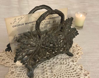Vintage Godinger Grapevine Letter Holder Napkin Rack Old World Desk Decor