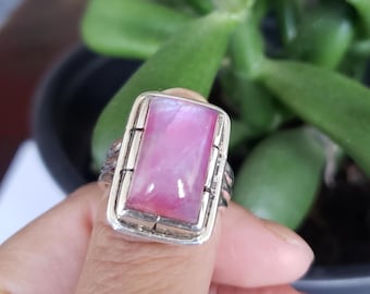 Pink Rainbow Moonstone Ring, Silver Ring (R-103)
