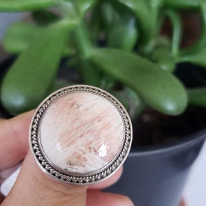 Natural Scolecite Round Shape Silver ring, Gift For Her(R-106)