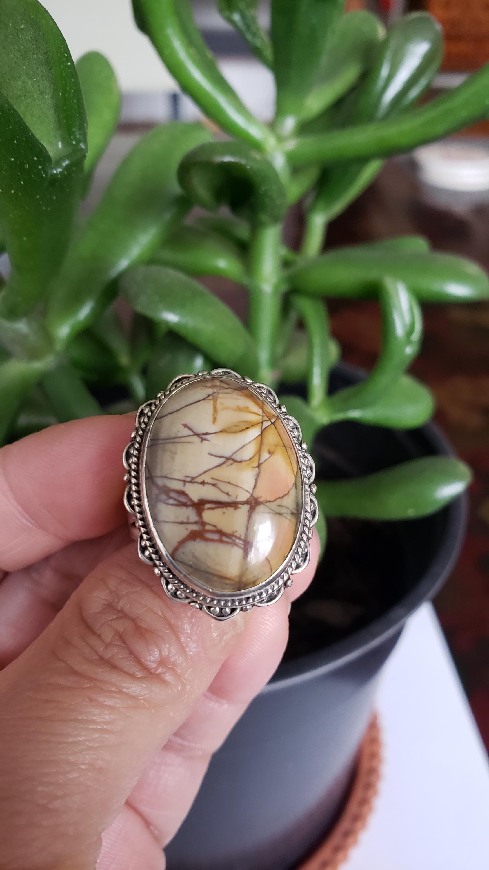 Natural Jasper 925 Sterling Silver Ring, Silver Jasper Ring (R-107)