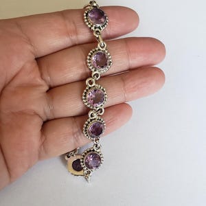 Natural Amethyst 925 Sterling Silver Bracelet, Adjustable, Handmade Bracelet, Amethyst Bracelet, Mother&#39;s Day gift (BR-10)