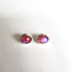 Pink Rainbow Moonstone Earring, Sterling Silver, Gift For Women (SR-20)