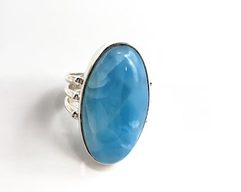 Natuurlijke Larimar zilveren ring, Larimar ring, Unisex ring (SR-28)