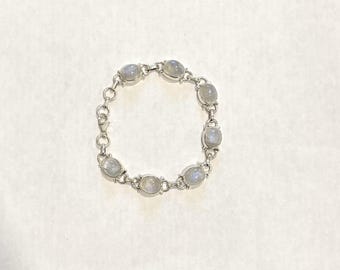 925 Sterling Silver Rainbow  Moonstone Bracelet, Birthday Gift, Silver Bracelet, Adjustable, Handmade Bracelet (BR-9)